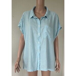Orvis Plus Size XXL Linen Blend Blue Buttons Up Pocket Women’s Top Shirt
